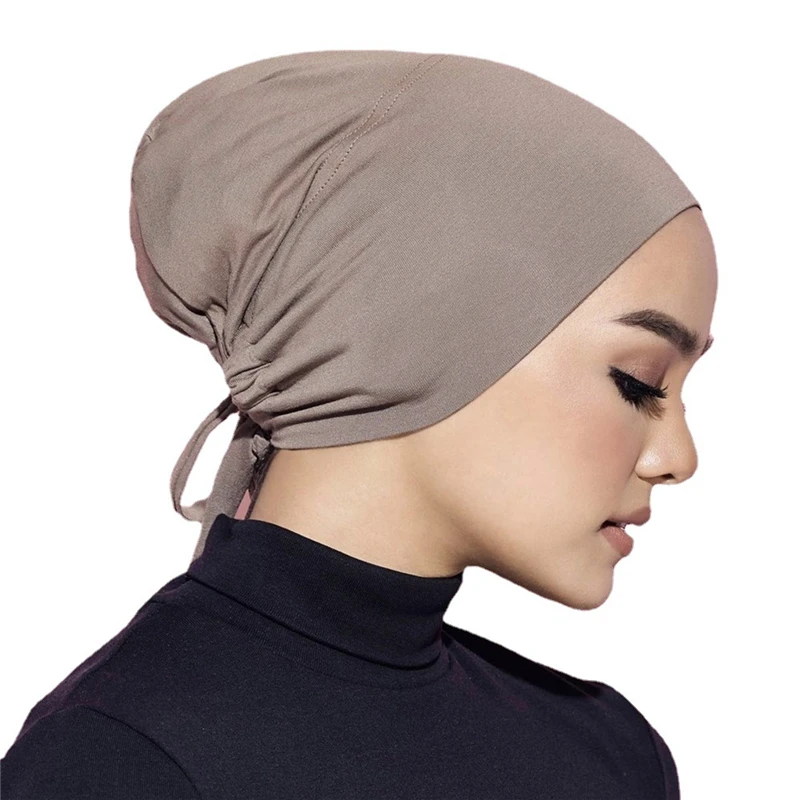 Women Under Bonnet Hijab Cap Muslim Tie Back Adjustable Underscarves Cotton Jersey Inner Bonnet