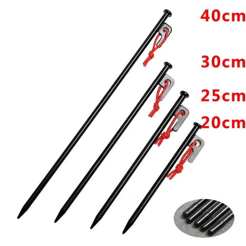 Heavy Duty  Steel System Outdoor Tent Nail Camping Stakes for Outdoor Canopy and Tarp with Reflective Ropes/Protective Sheath