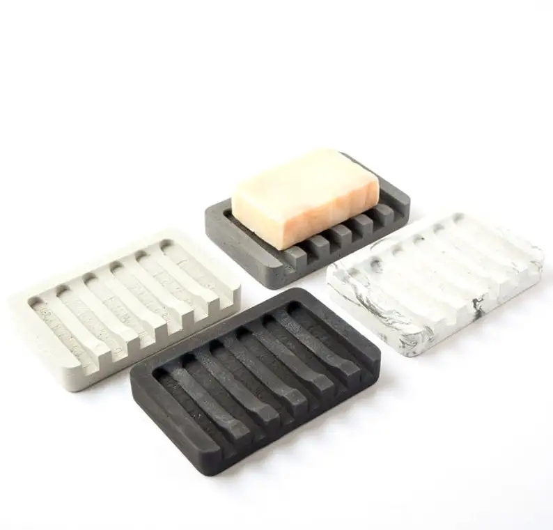 Minimalist Modern Shower Concrete Soap Dish Tray Draining Soap Holder Bathroom Accessories