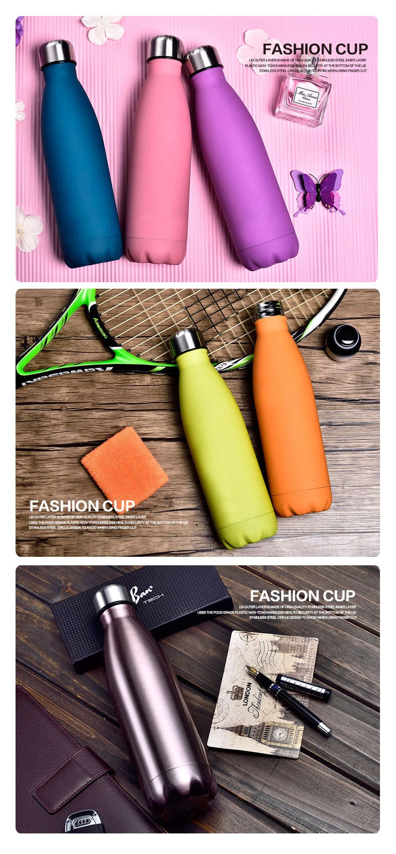 Unbreakable Travel double wall 500ml 17oz Stemless wooden pattern Vacuum Insulated cola bottle with leak proof lid_20
