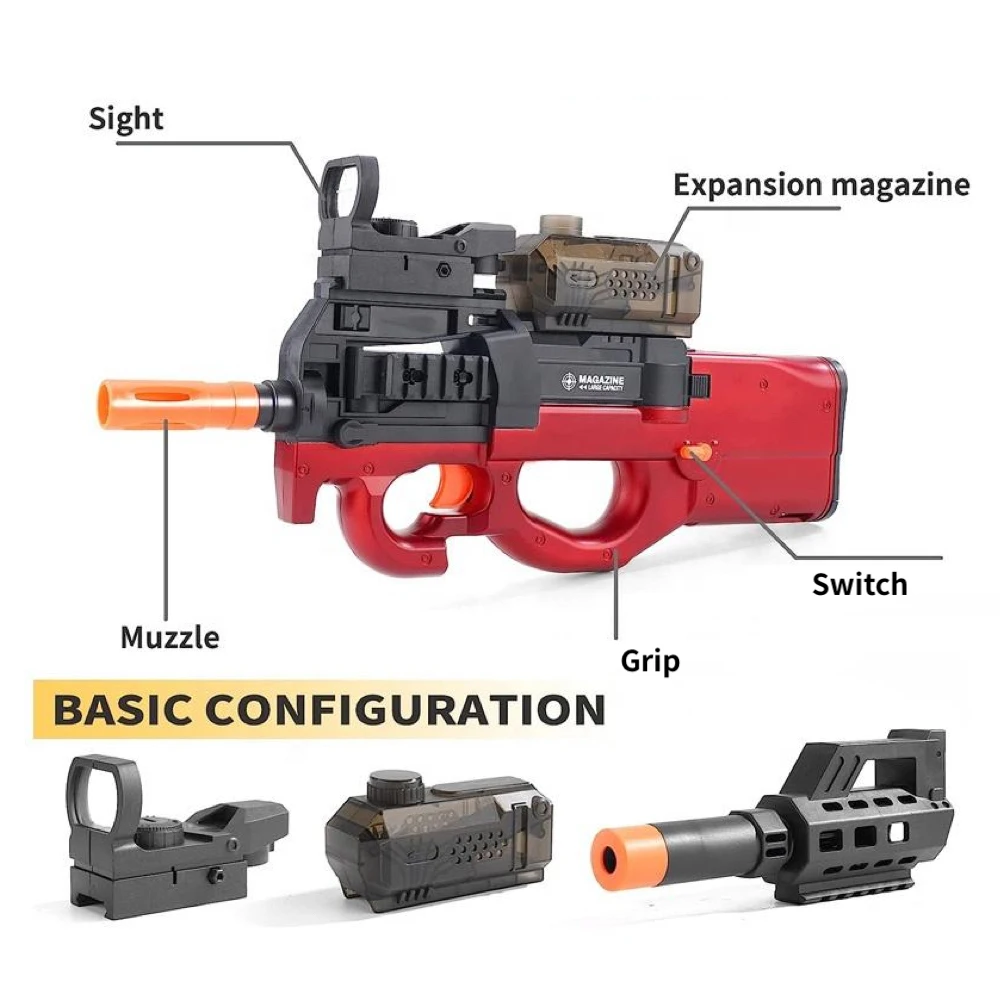 Wholesale P90 Toy Gun Tactical Submachine Splat Blaster Manual & Automatic Dual Mode With Two Hopper Fed Mag Kids Gifts