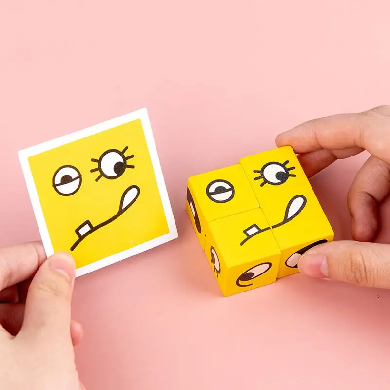 Wooden Educational Toy Face Changing Magic Cube Children Logical Thinking Training Family Parent-child Interactive Desk Game