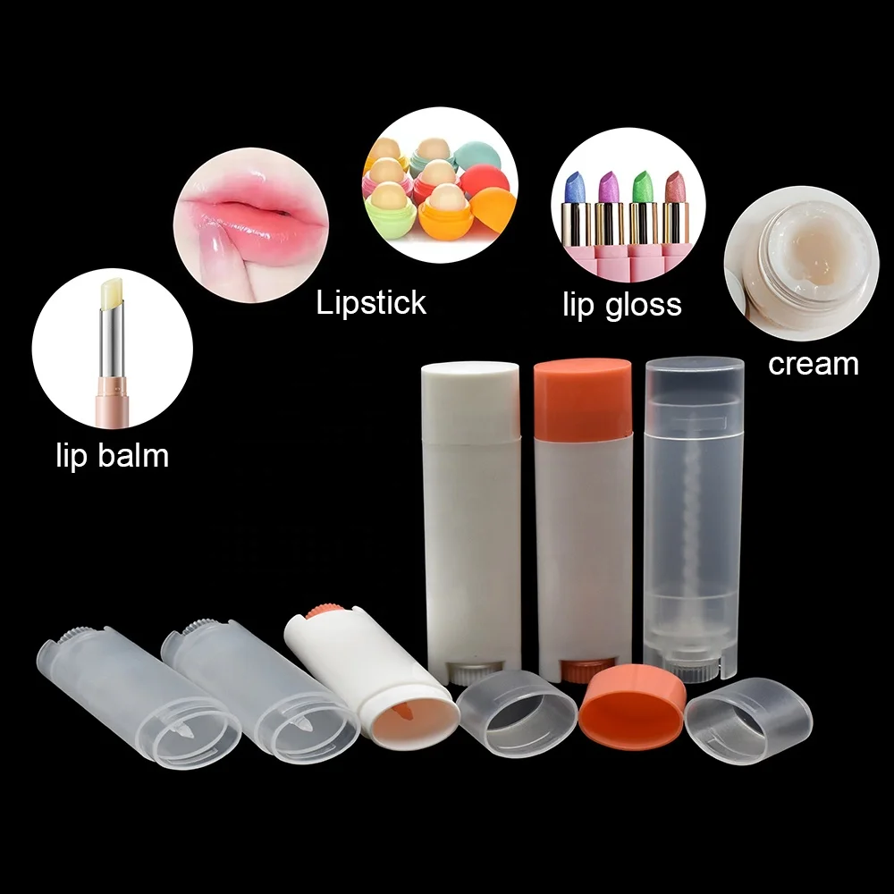 Empty Plastic Lipstick Lip Balm Tube Container 4.5g Oval PP Cosmetic Packaging Tube White Black Rose Red Blue clear