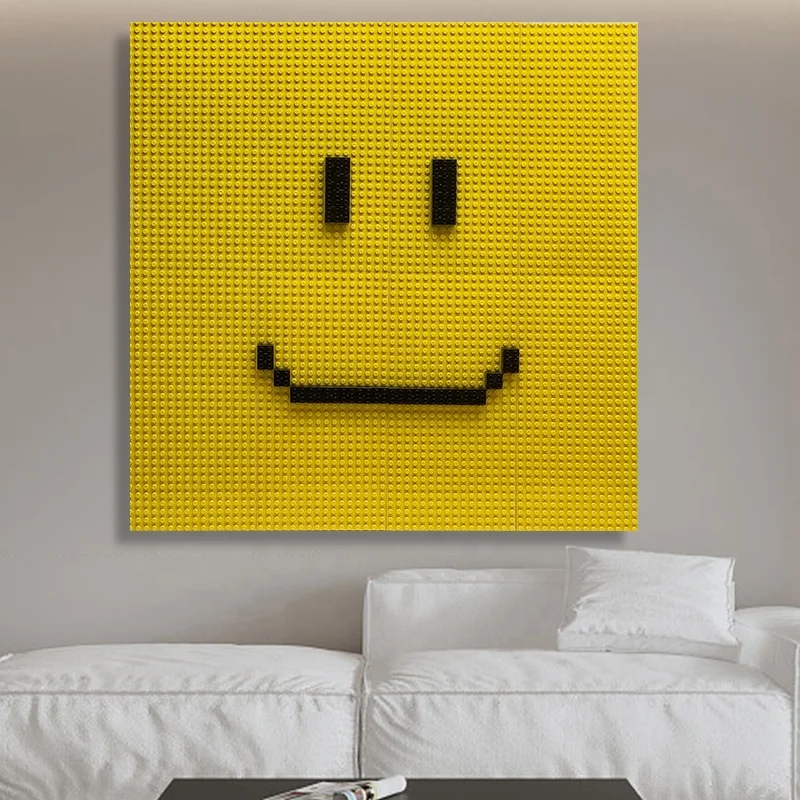 JZ Large 3D Kids Room Decor Painting And Wall Art Mixed Media Art Artwork Handmade Abstract Smiley Face Lego Wall Art