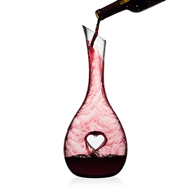 2021 New Style 1100ml 40oz Crystal Unique Heart Shaped Clear Wine Glass Decanter With Hole