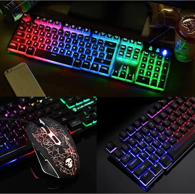  Клавиатура и мышь T6 с USB-подсветкой Эргономичный игровой Набор клавиатуры мыши для любителей компьютерных игр