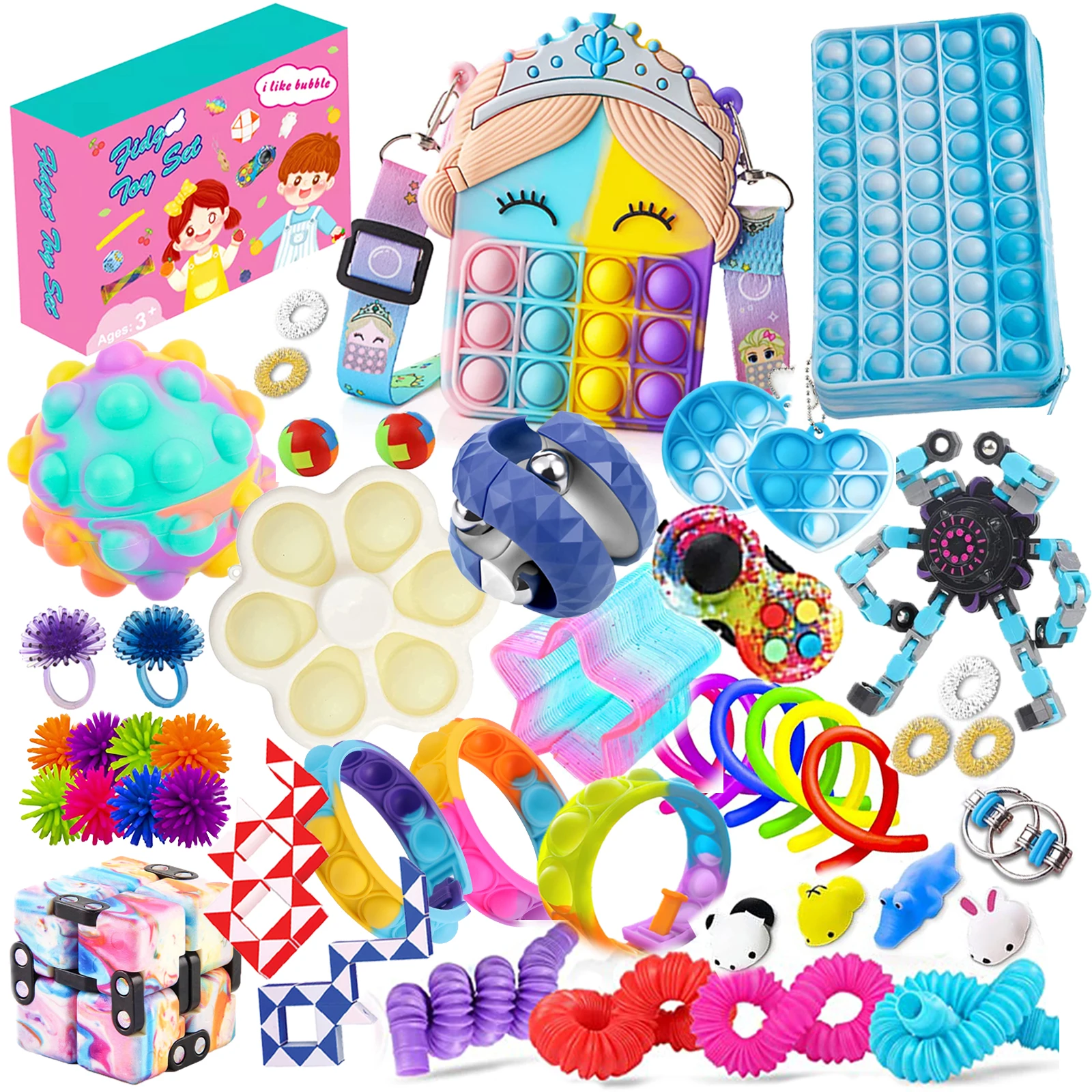 New Style Magic Cube Bracelet Mechanical Spinner 3D Fidget Ball Squishy Pencil Case Fidget Toy Set