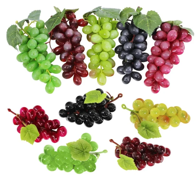 Artificial Grape Bunch Fake Grapes Vine Plastic Raisins Leaf Rattan Indoor Artificial Fruit Props
