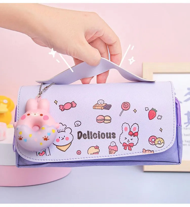 Custom Multifunction PU Aesthetic Pencil Box Cute Girls School Stationery Pen Bag for Kids Korea style