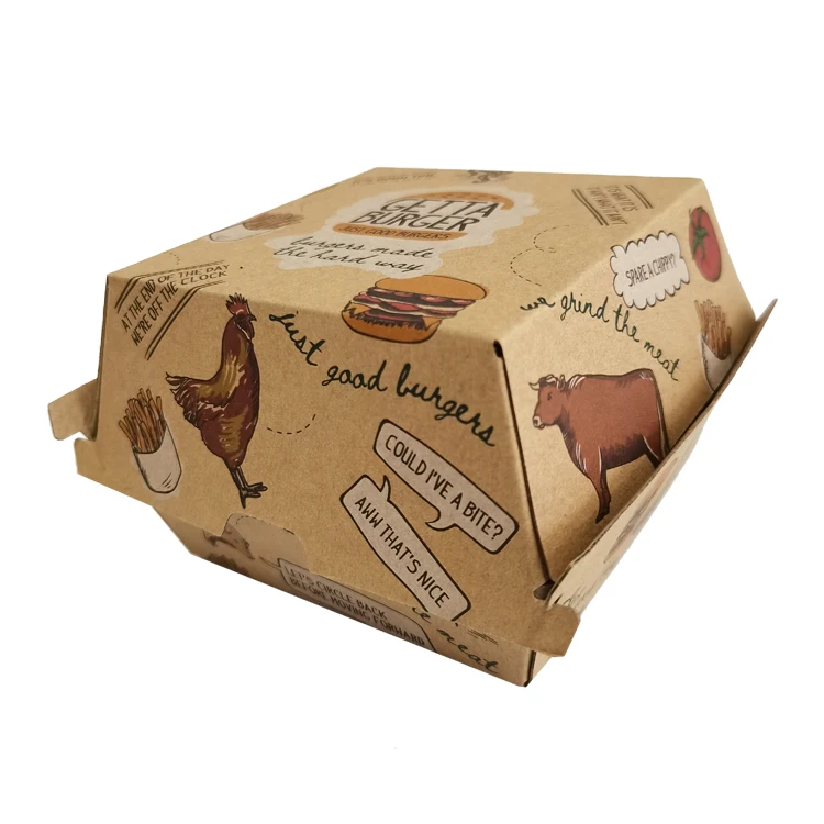 China Factory Take Away Recycled corrugated paper burger box chip box with custom logo printing