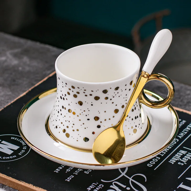 Flypeak New Nordic style luxury ceramic mugs coffee cup and saucer set tazas ceramic coffee cup tea cup sets