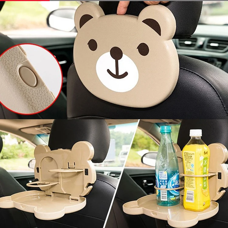 High quality Car seat back cup holder tray PP Car Rear Seat foldable Storage Organizer Holder Cartoon kids dining table