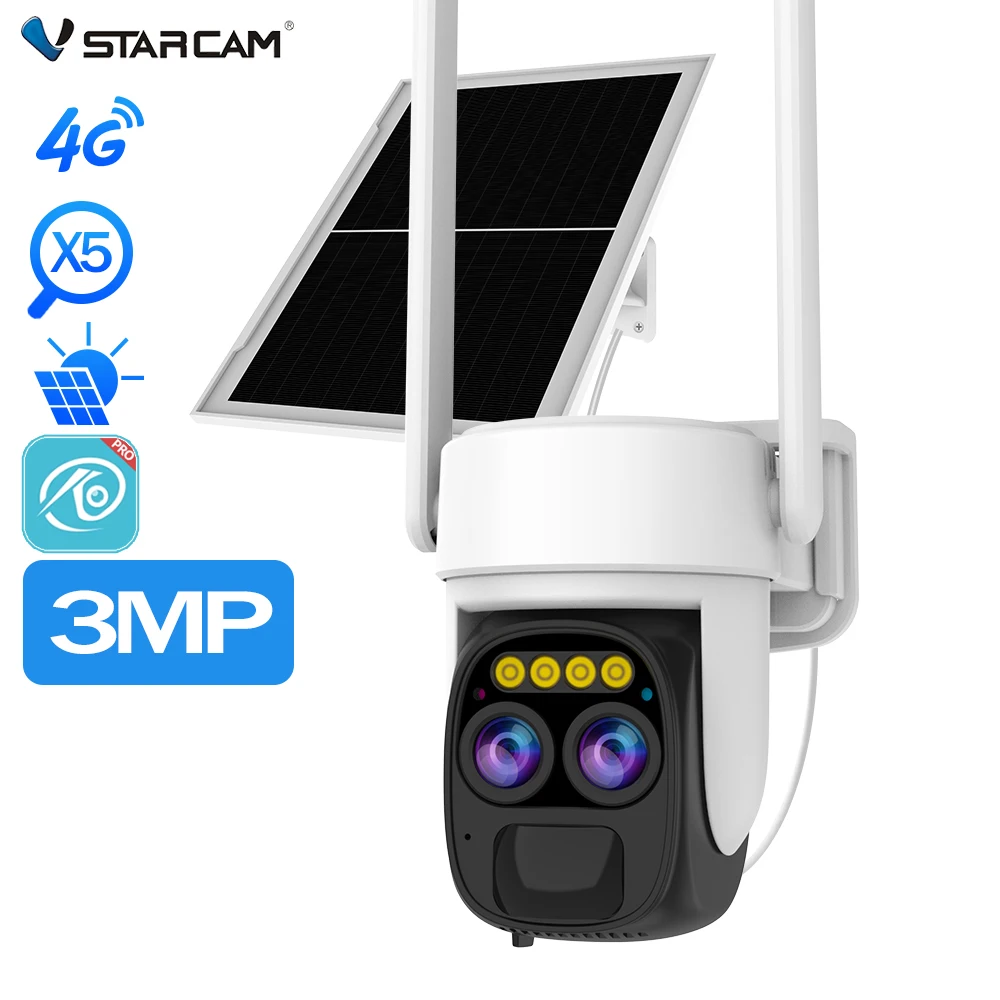 New design 4g Solar power camera Zoom Solar cctv security PTZ camera outdoor Gsm 4MP PIR detection low power solar dual camera