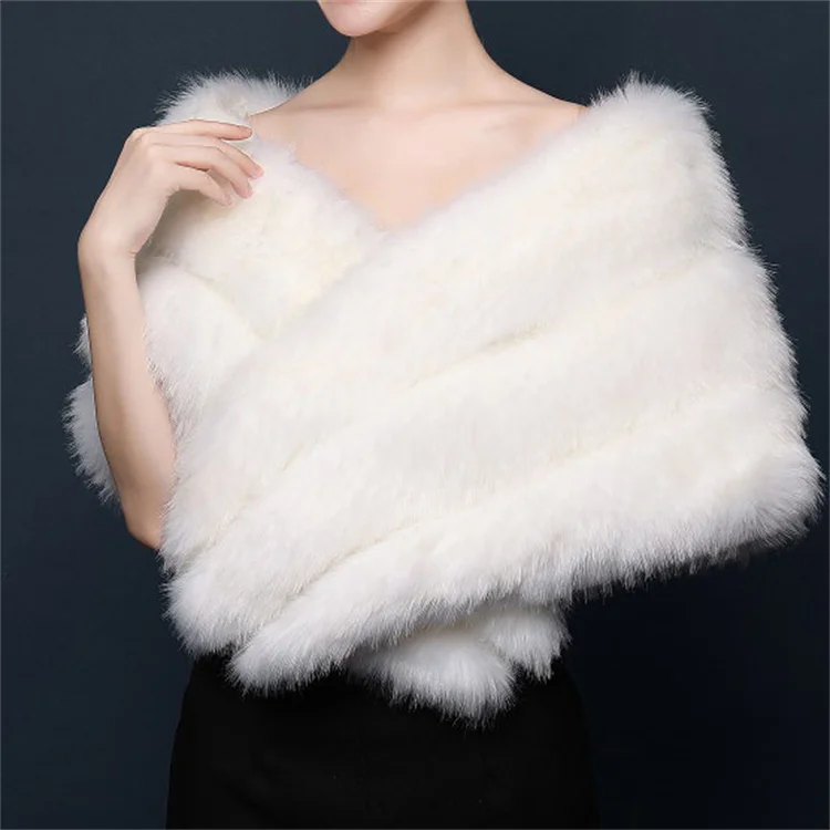Fashion Accessories Cheap Factory Price Winter White Wedding Shawls Shoulder Wraps Thick Cloak Faux Fur Shawls