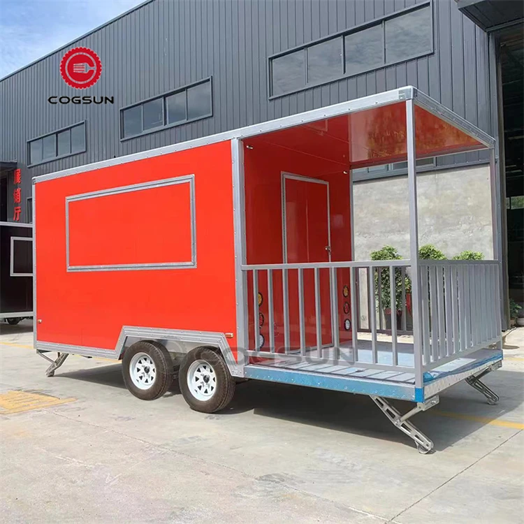 Mobile Food Truck Stainless Steel Fast Food Truck Trailer with Full Kitchen and Protective Fence