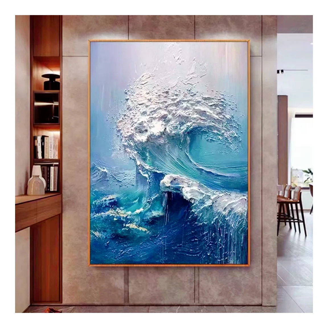 Abstract Blue Wave Seascape Texture Acrylic Painting Living Room Wall Art Home Decor Ocean Landscape Oil Painting bedroom