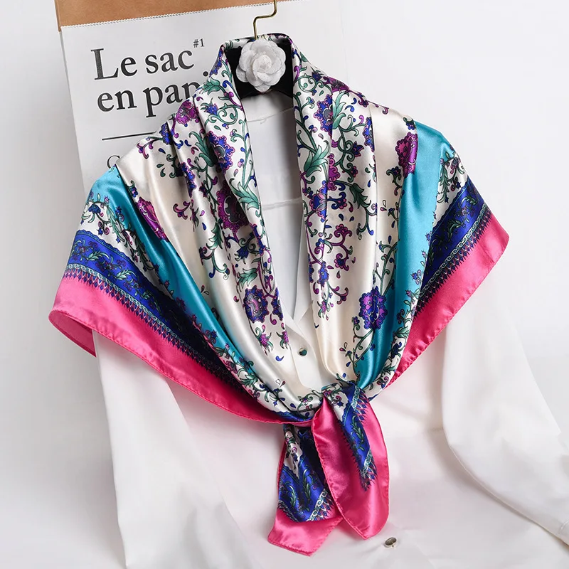 Silk Scarves Women Foulard 90*90cm Square head scarf Ladies Shawl wrap muffler pareo Bandanna female Silk hijab poncho