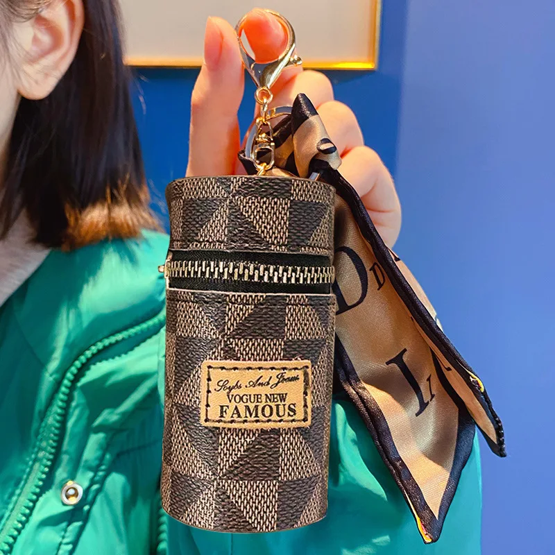 Роскошный Мини кожаный мешок для помады брелок кулон с молнией коробка макияжа парфюмерный лак ногтей монеты