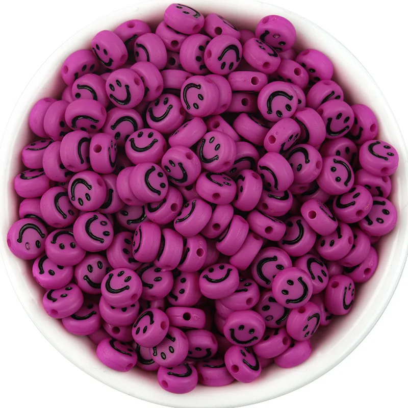 XuQian Acrylic Smiley Face Round Flat Beads Bracelet Loose Diy Handmade Pendant Jewelry