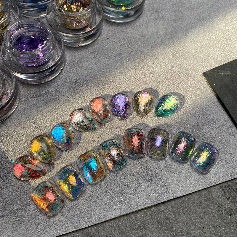 Magic cloud chameleon rainbow flakes pigment nail art uv gel polish solvent resistant decoration