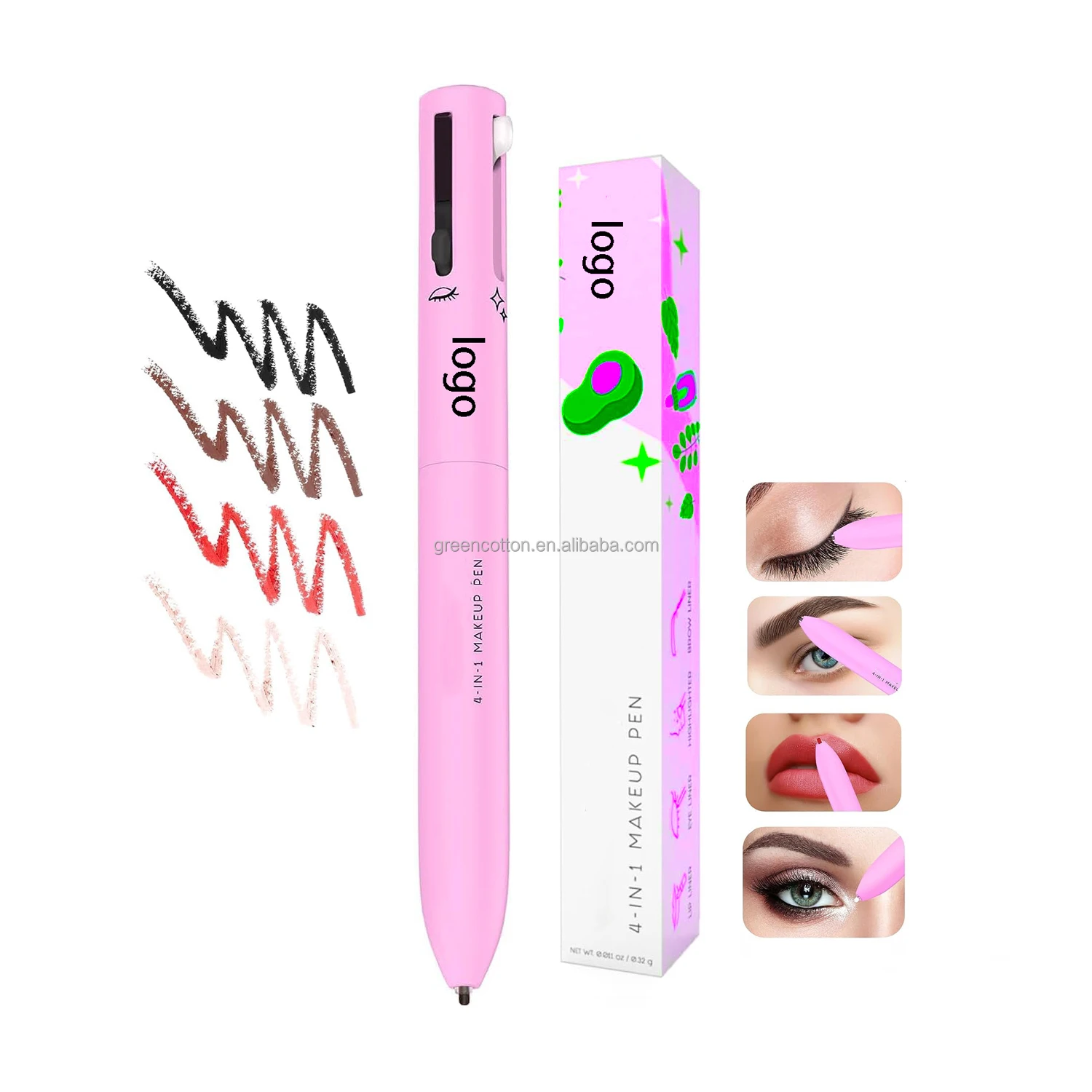 Custom Logo 4in1 Makeup Pen Touch Up 4-color Eyebrow Pencil Eyeliner Lip Liner Highlight 4 In One Makeup Pen
