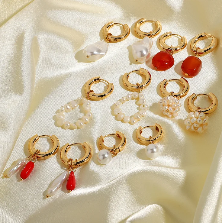 Accessories Women Permanent Jewelry Handmade Opal Huggies Hoop Earrings Brass Asymmetric Bead Earrings