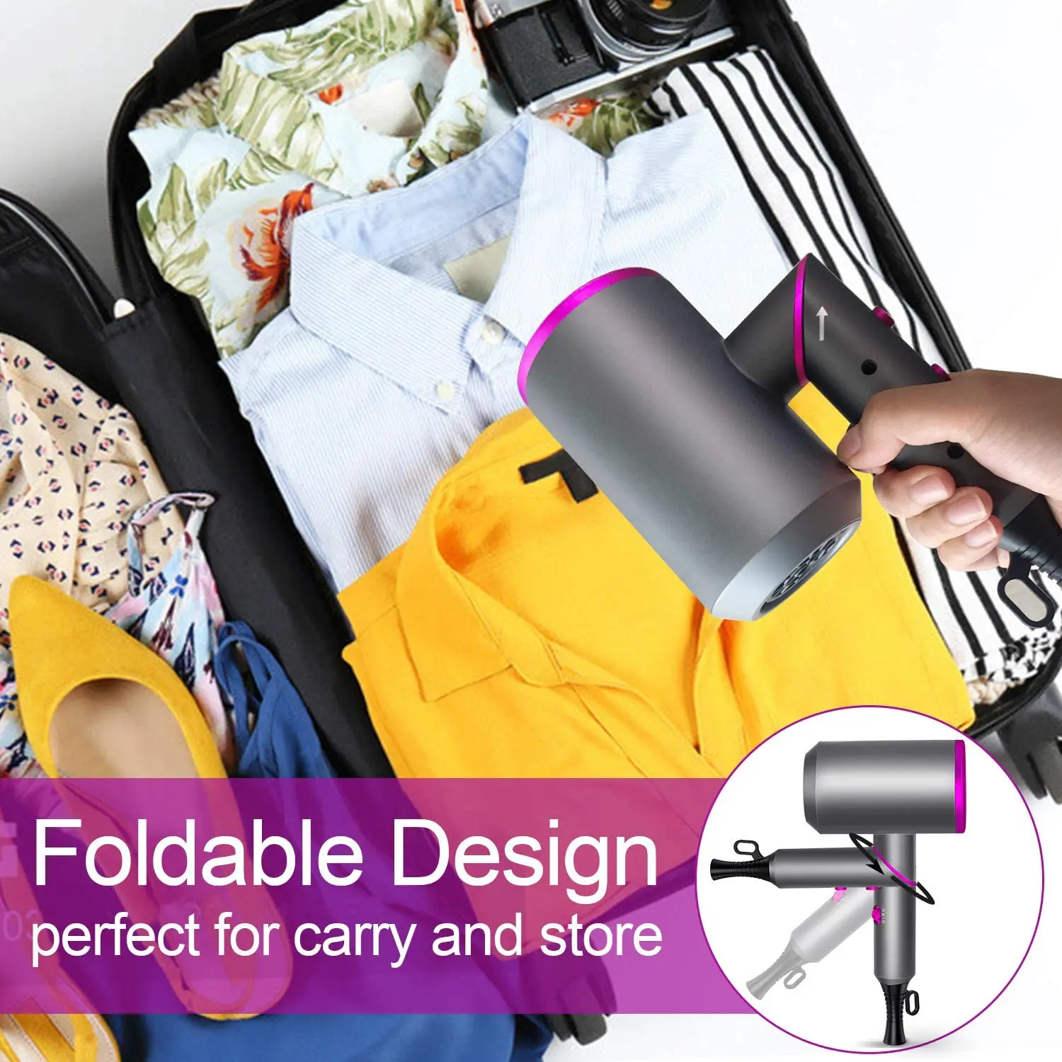 1800W Blow Dryer Ionic Hair Dryer with Diffuser Foldable Handle Travel Hair Dryer Constant Temperature Hair Care