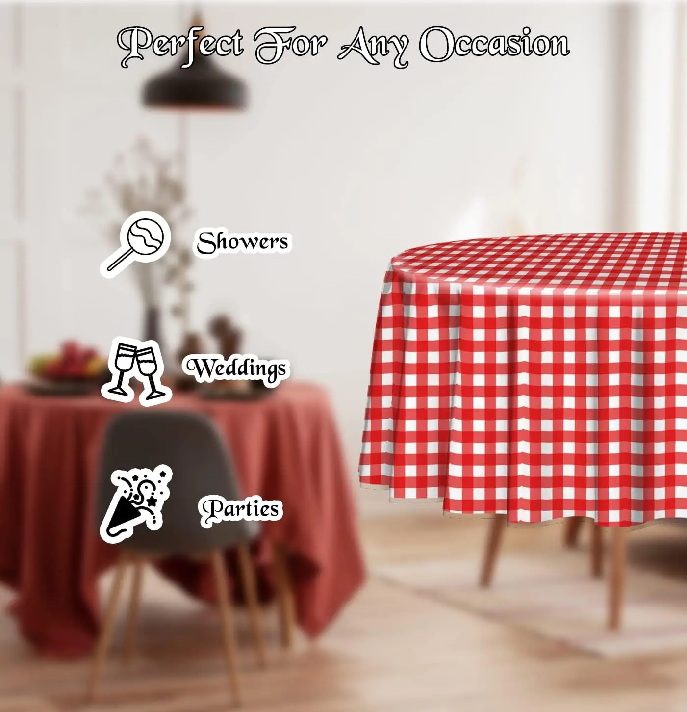 Wholesale Round Red & White Plastic Disposable Tablecloth Checkered Table Covers for Parties, Picnics, Camping, Events