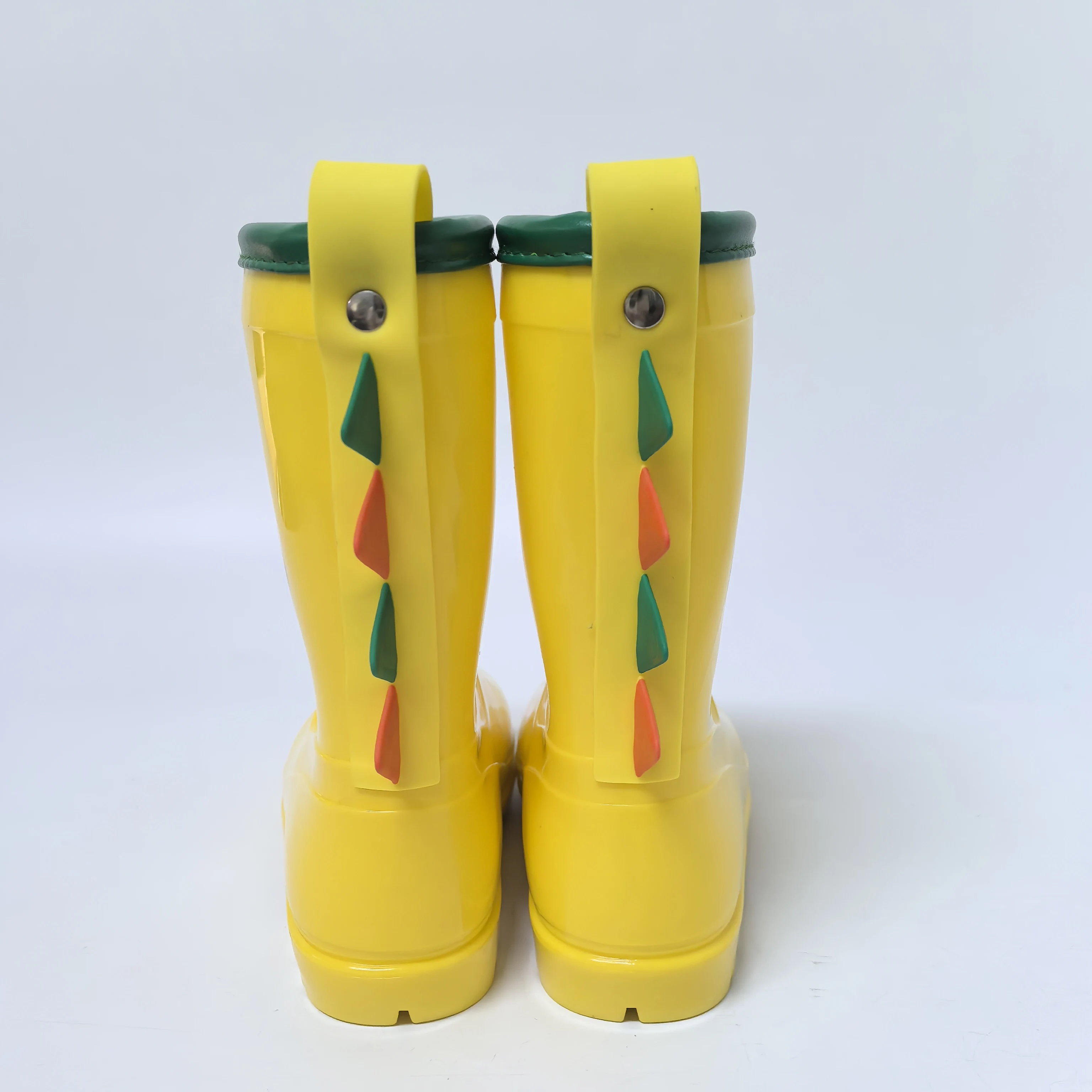 Yellow dinosaur Kids PVC water proof boots colorful topline transparent 3D girls