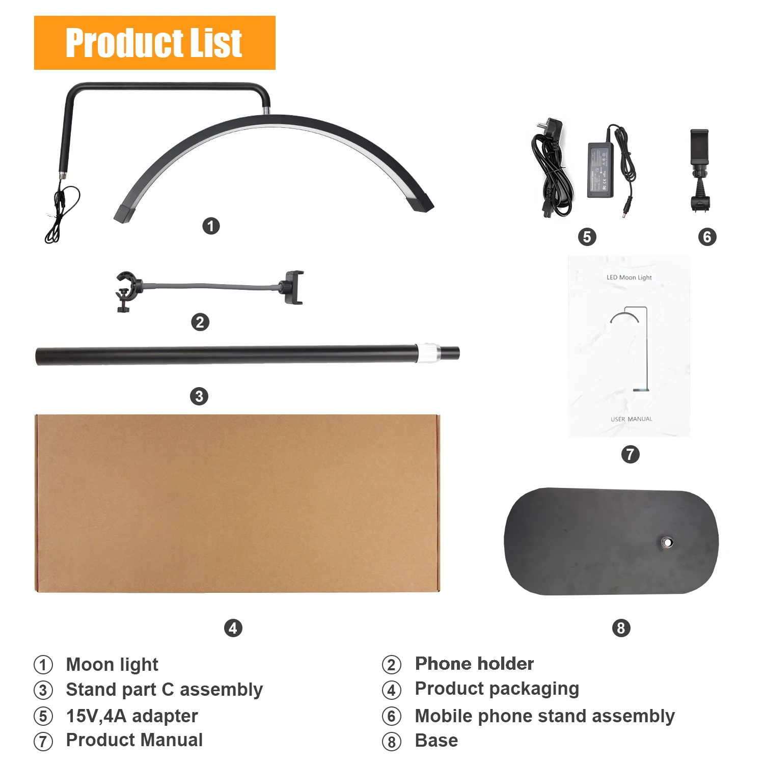 FOSOTO 28Inch Stand Light Led Half-Moon Lamp Crystal EyeLash Light Lash Lamp For Eyelashes Lashes Brown Tattoo Spa Lighting