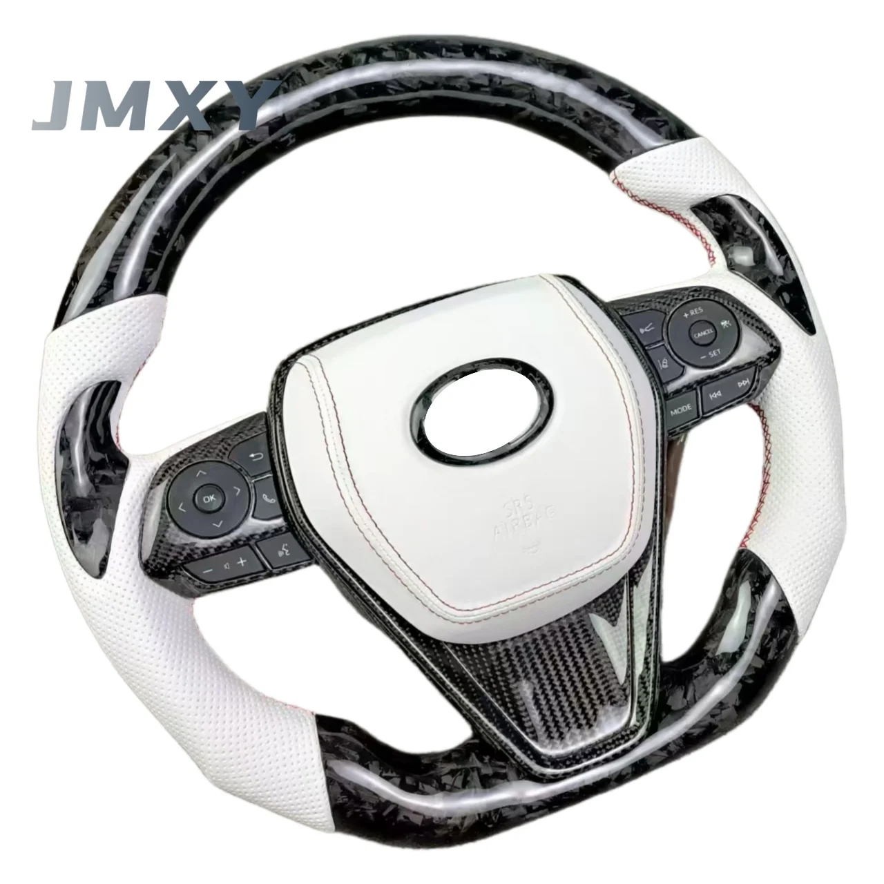 Customised white leather forged carbon fibre steering wheel suitable for Toyota Camry Corolla Highlander steering wheel