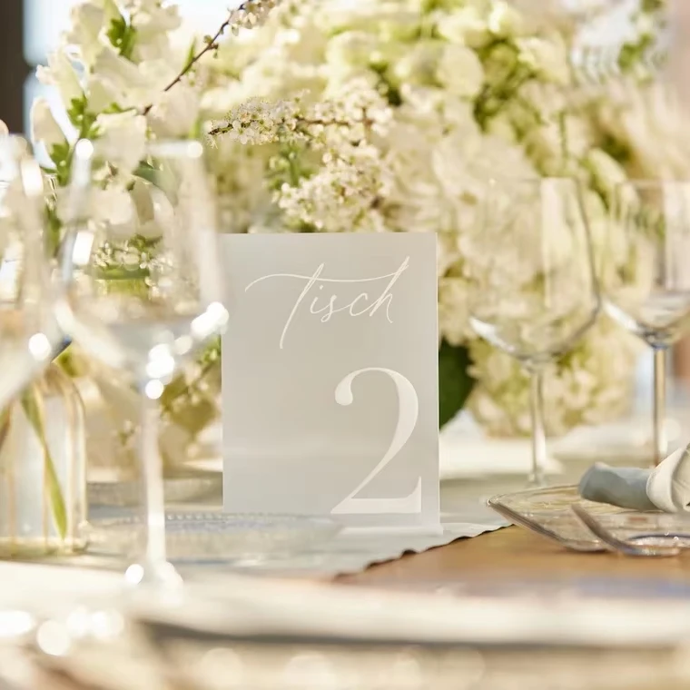 wedding party decor custom luxury frosted 3D silver place card holder stand BLACK rectangle arch acrylic table number