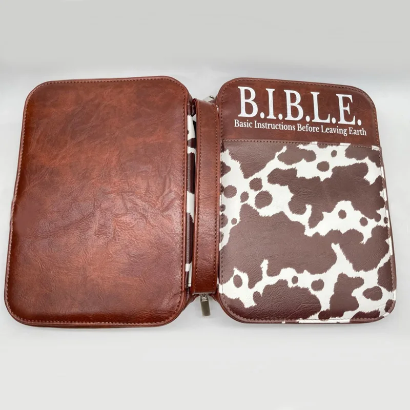 Wholesale Women Fabric Bible Case Zipper Multi Pocket Cowhide Leopard Leather Bible Cover