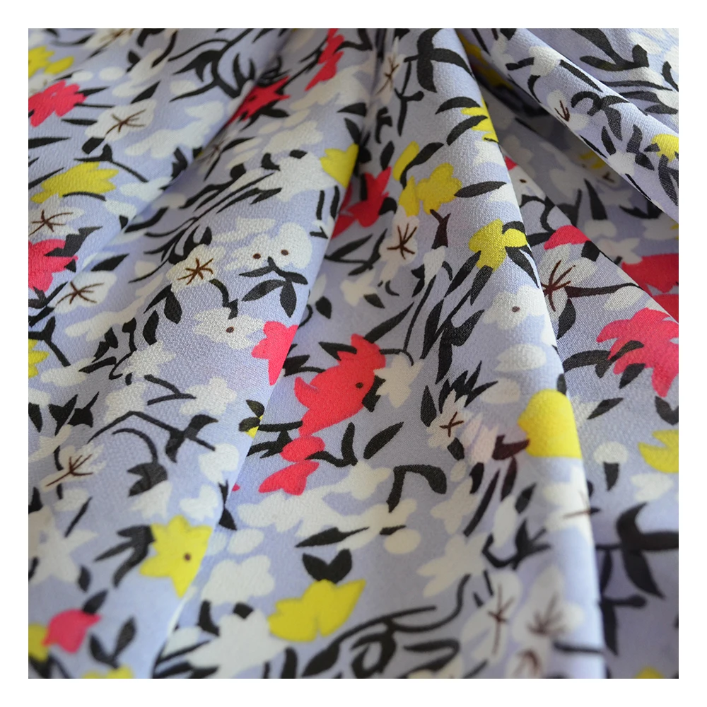 Wholesale stock chiffon High Quality Breathable Floral Digital Prints Soft Chiffon Georgette Fabric For Woman Dress 75D