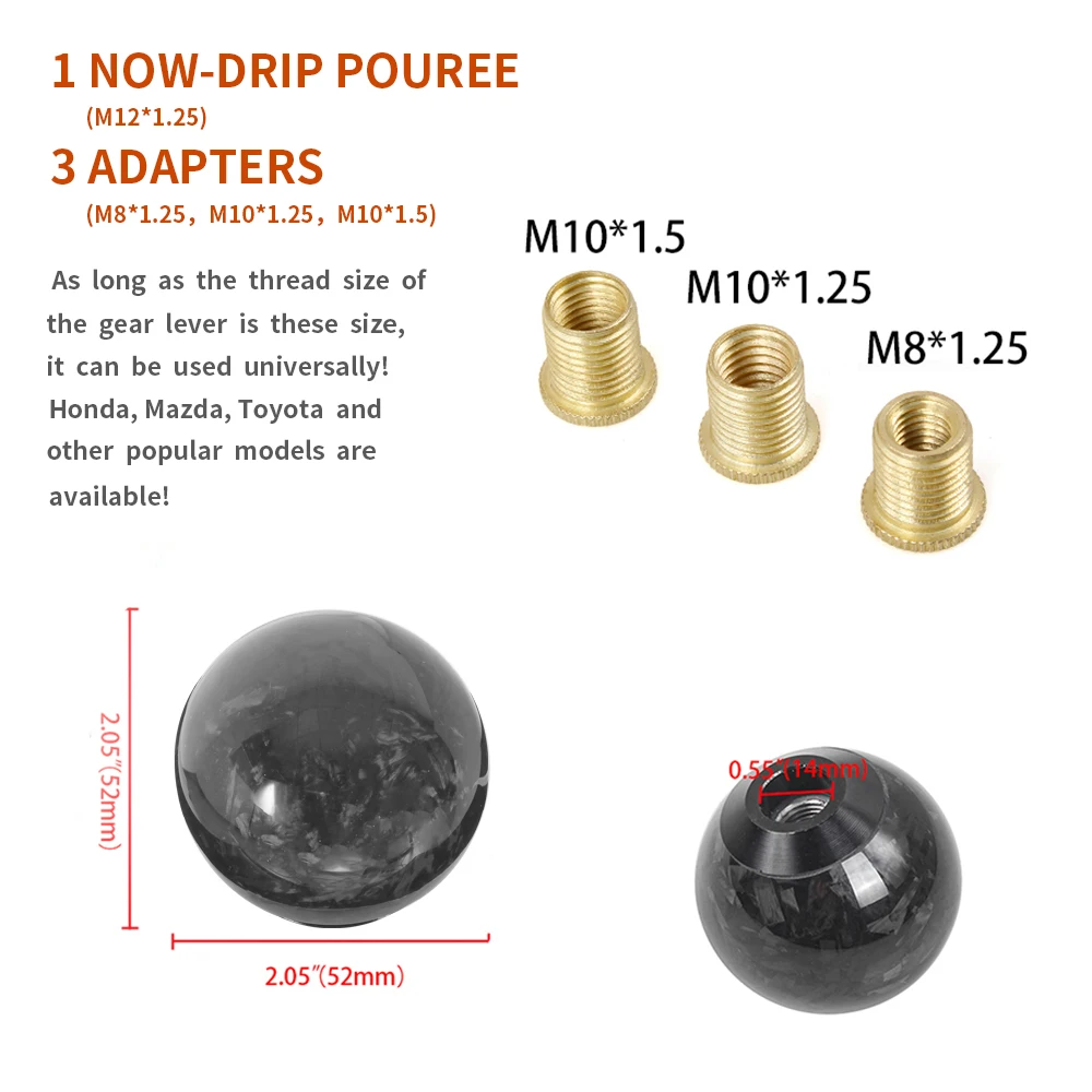 Racing Real Forged Shift Knob Carbon Fiber Gear Shift knob Manual Transmission Shifter Lever Round Ball Shape Handle Knob