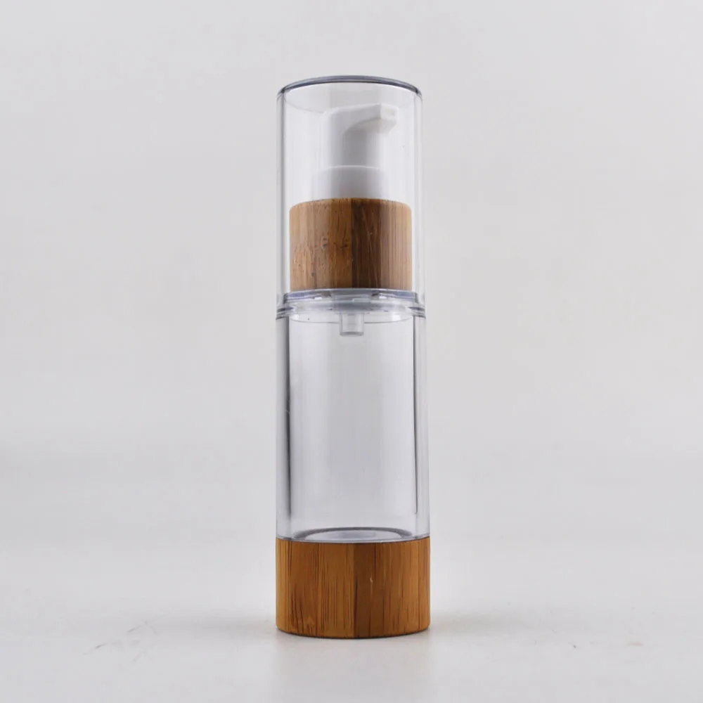 Best Selling 30ml 50ml Engrave Logo Pump Screw Refillable Airless Spray Bottle Fine Mist Bamboo
