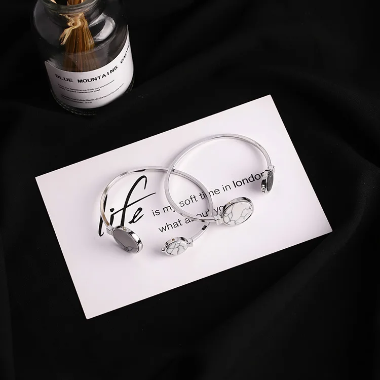 Fancy Design Marble Round Bangle Bracelet Double Circle Asymmetrical Adjustable Jewelry