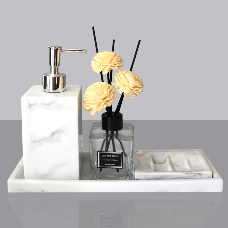 Hotel Resin Piece Bathroom Accessory Set Empty Bottle Shampoo And Amenity Tray Bathroom Modern BResin athroom Set