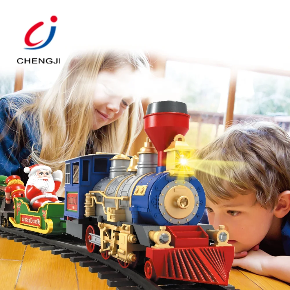 Chengji Classic small railway plastic train toys set railway tracks christmas mini toy train toys set railway tracks