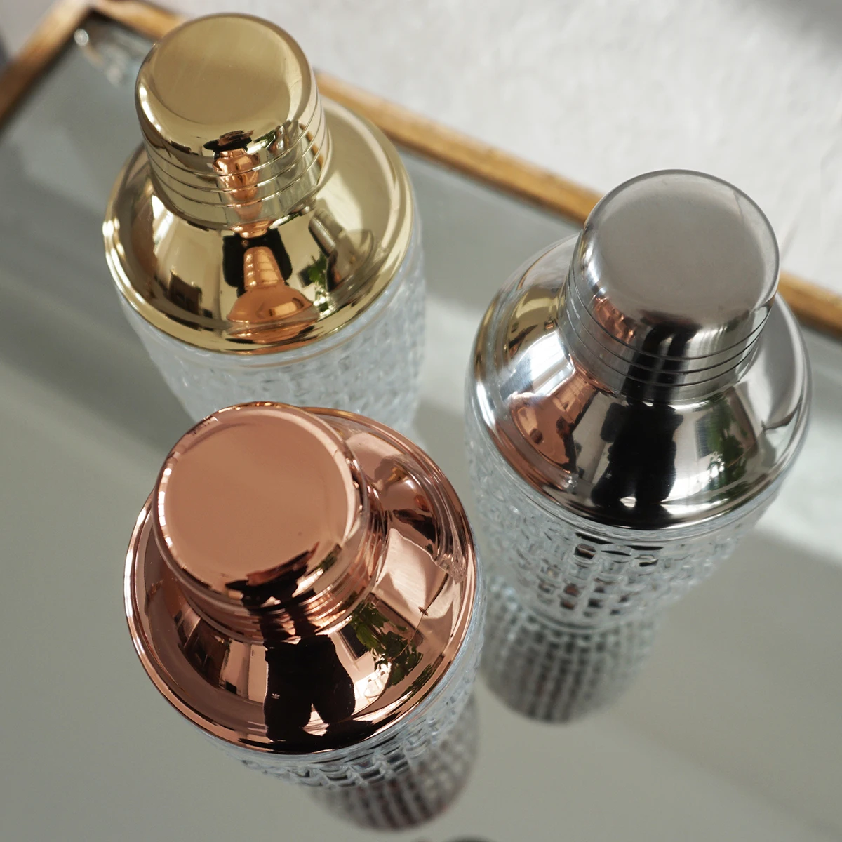 Custom 380ml Cocktail Mixer Stainless Steel Gold Copper 13oz Bar Glass Cocktail Shaker with Leakproof Metallic Steel Lid