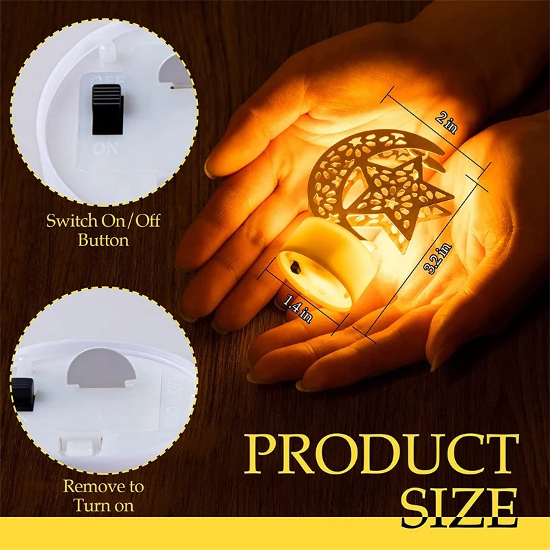 Candle Light Lamp Vela Bougie Luz 2024 Eid Mubarak Ramadan Decor Moon Star Islamic Eid Al Adha LED Candle Holder For Ramadan