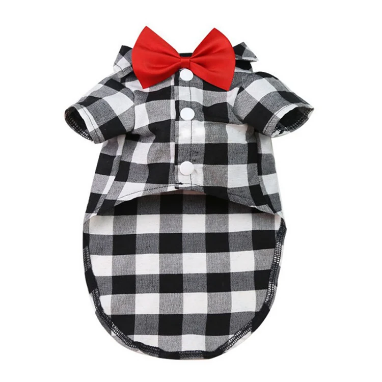 Pet Clothing Dropshipping Agent Dog Shirts Fashion Bowknot Plaid Shirts Cotton Pet T-Shirt Dog Clothes For Small Medium Dogs