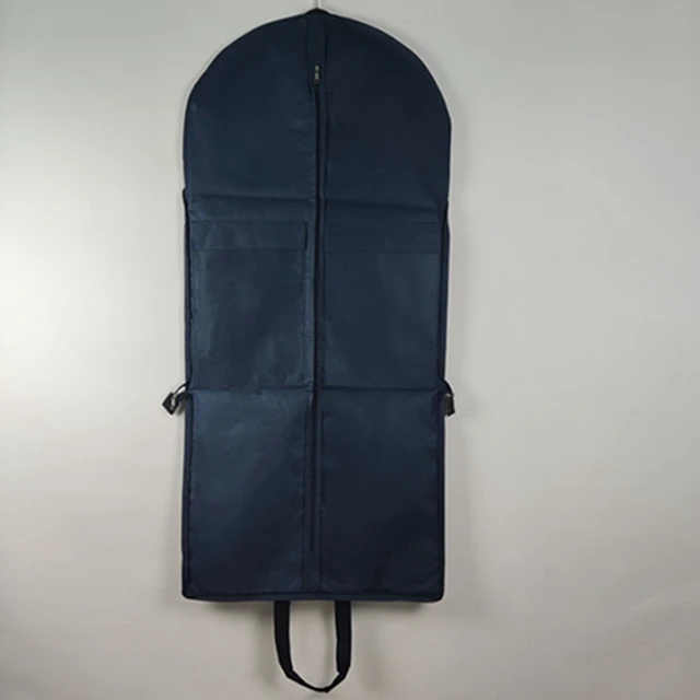 Wholesale Hanging Foldable Business  Garment Bag Packing Cubes Blue Canvas Fabric Suit Dress Cover Bag With Zipper Custom Logo
