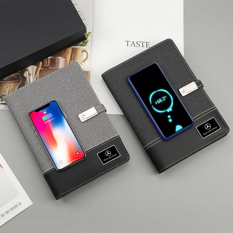 Prompt Light-up Colorful LOGO of Power Bank Notebook A5 8.5 Inch Loose leaf Notebook with Power Bank and USB Drive