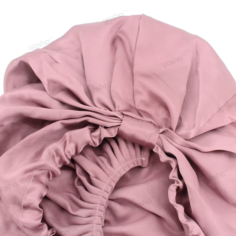 Silk Turban Bonnet Custom Extra Large Double Layer Silk Sleeping Bonnet 100% Silk Satin Long Hair With Bow Tie