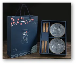 Water Grain Thread Bowl theme ceramic tableware set blue and white porcelain   dinnerware business giveaway withgift box