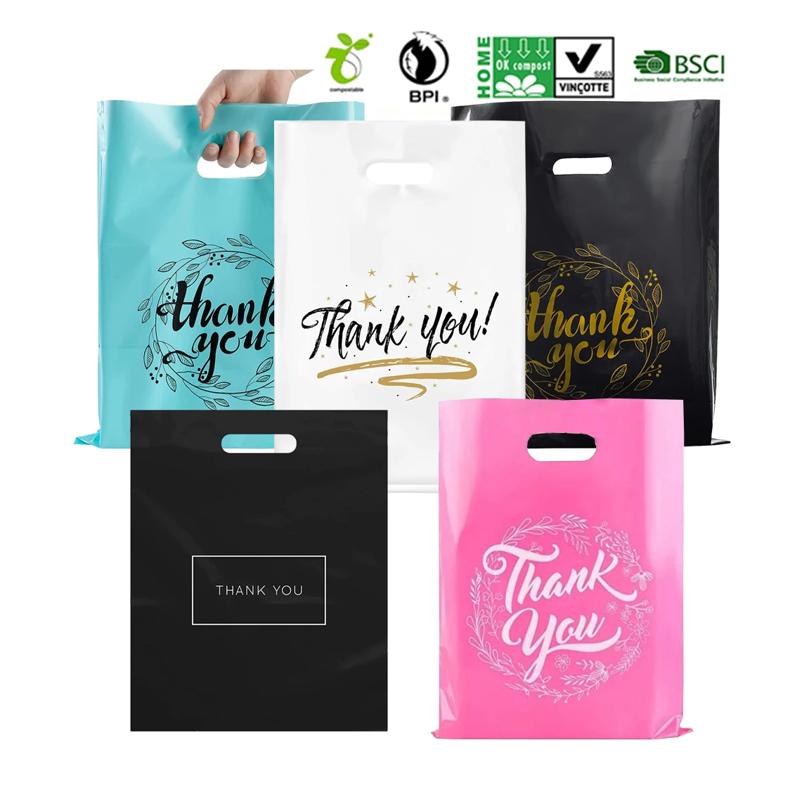 Wholesale Cheap White Die Cut Gift Carrier Retail Plastic Shopping Bags With Handle Customize Eco Plastic Bags For Boutique