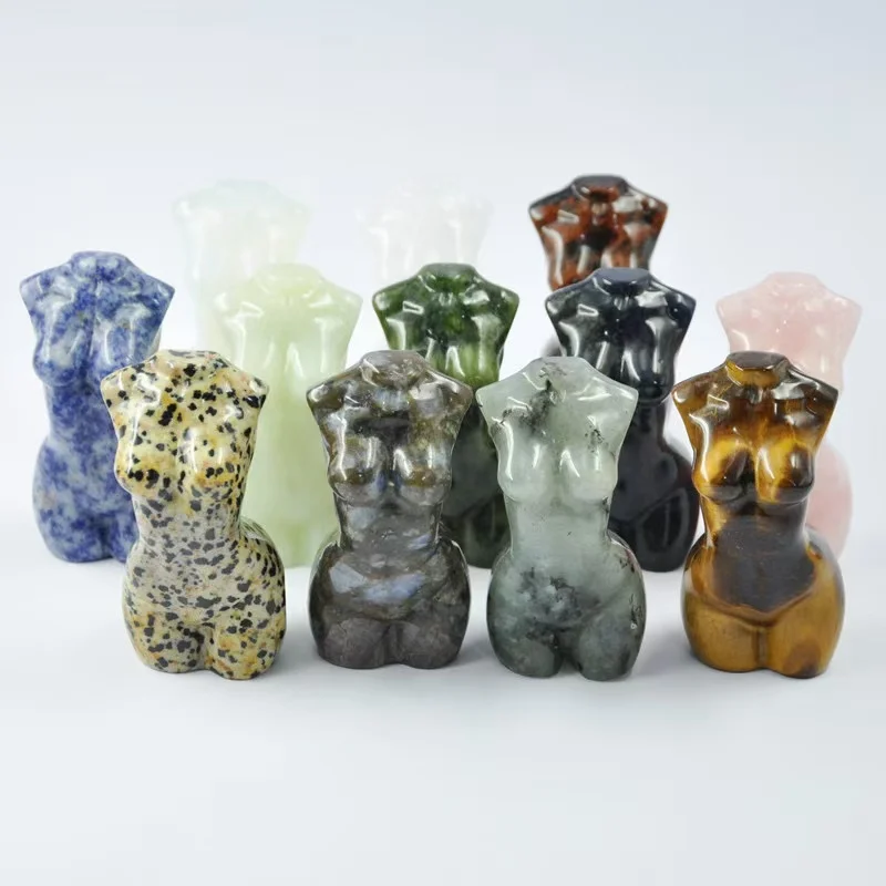 Natural crystal crafts female Mannequin torso hand carving amethyst rose quartz stone nude model women body