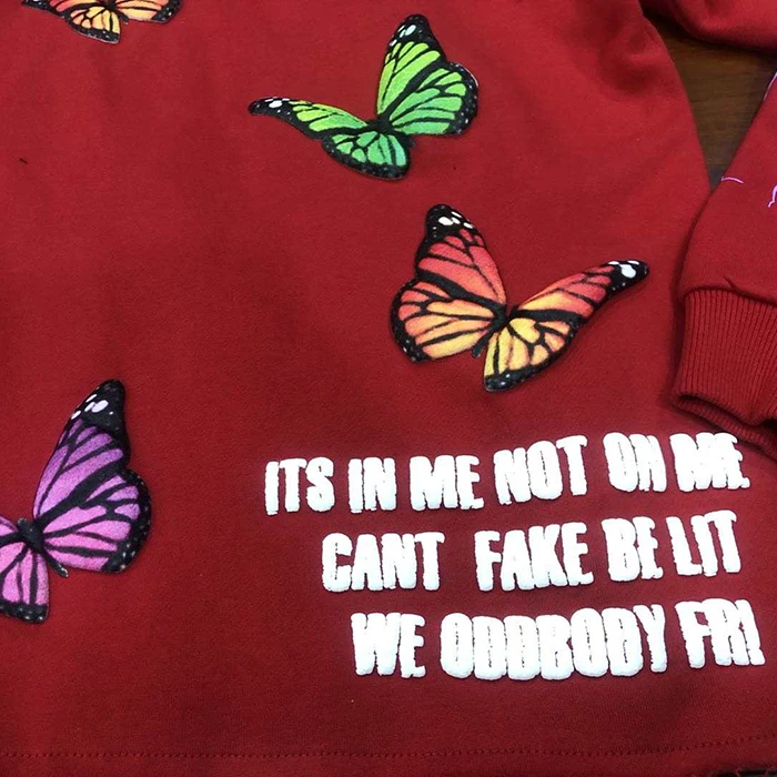 huili low moq custom foam print graphic hoodie men thick 3d puff print cut dege cropped raw hem hoodies