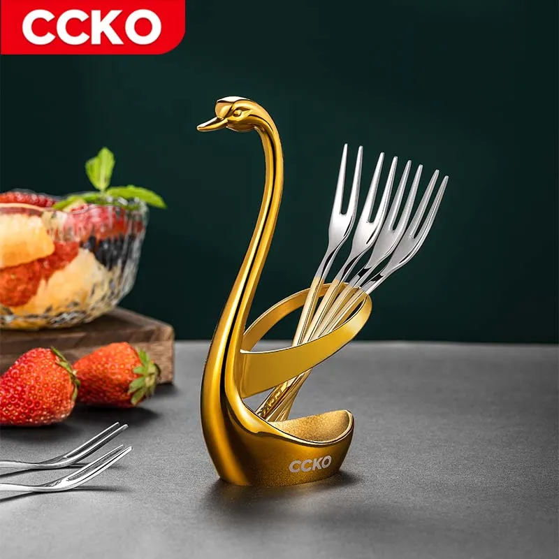 2022 Luxury Gold Swan Base Ornaments Flatware Fruit Fork Spoon Holder Storage Stand For Kitchen Dining Party Picnic Decoration